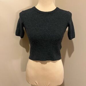 Charcoal Crop Crew 100% Wool Cropped Sweater, XS